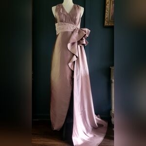 NWT Kay Unger Rachel Ruffle Halter Mermaid Evening Formal Gown‎ Rose Gold US 6